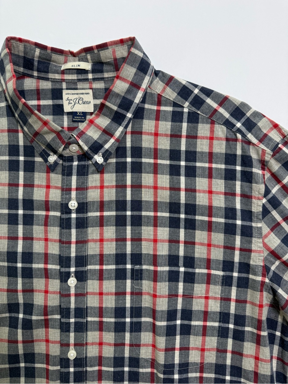 J.Crew Slim Fit Navy Red Cream Plaid Button Down Shirt Men’s XL